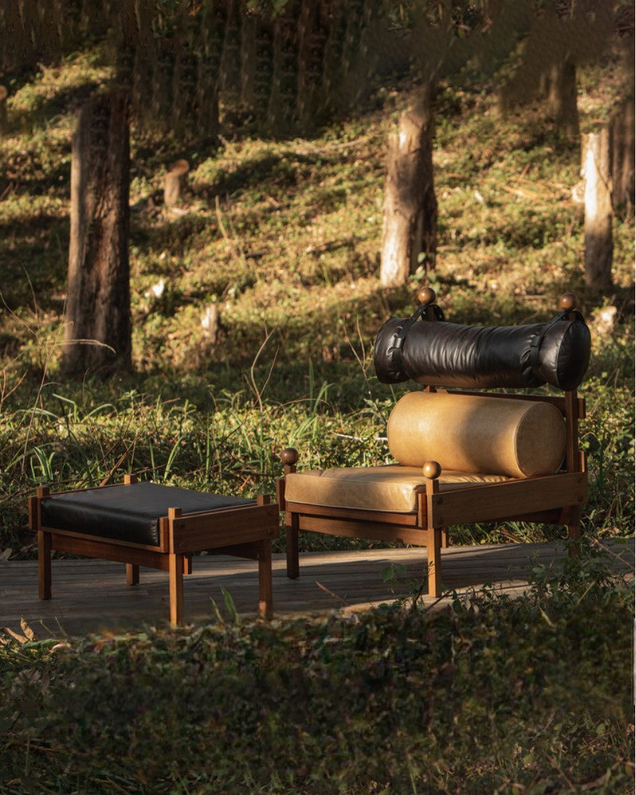 Vintage Tiger Chair with Ottoman, Designer Retro Single Sofa Armchair & Footstool Set, Luxury Leisure Chair for Living Room or Bedroom