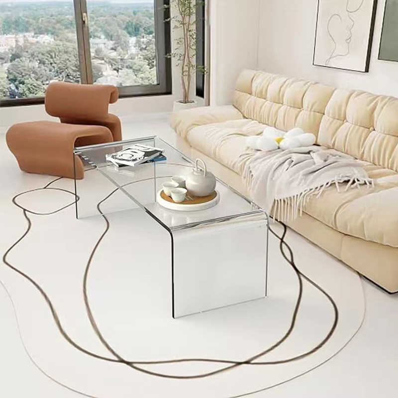 Luxury Thick Clear Acrylic Coffee Table, Modern Minimalist Waterfall Sofa Table, 20mm Thick, Fully Assembled