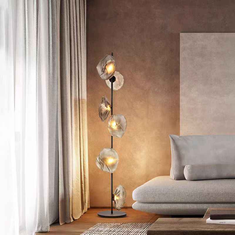 Luxury Designer Gold Smoky Glass Floor Lamp, Artistic Modern LED Standing Light for Villa, Living Room, Bedroom