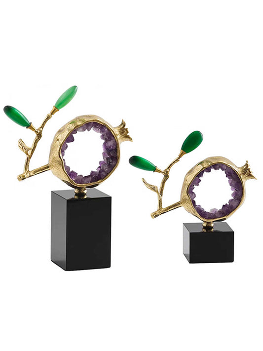 Luxury Amethyst Crystal Agate Deer Figurine Set – Gold Plated Decorative Statues for Living Room, Entryway, TV Cabinet, Housewarming Gift, Large & Small