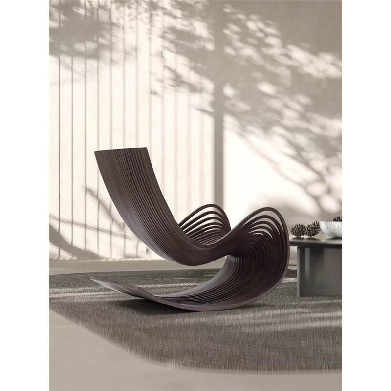Contemporary Italian Slice Rocking Chair – Artistic Sculptural Lounge Chair with Layered Wood Design, Designer Statement Furniture for Luxury Interiors
