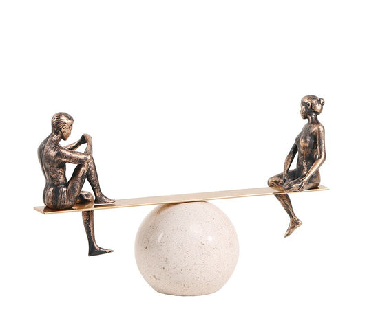 Modern Abstract 'Balance' Sculptur, Geometric Resin & Marble Figure Art, Minimalist Yoga Statues for Living Room or Tabletop