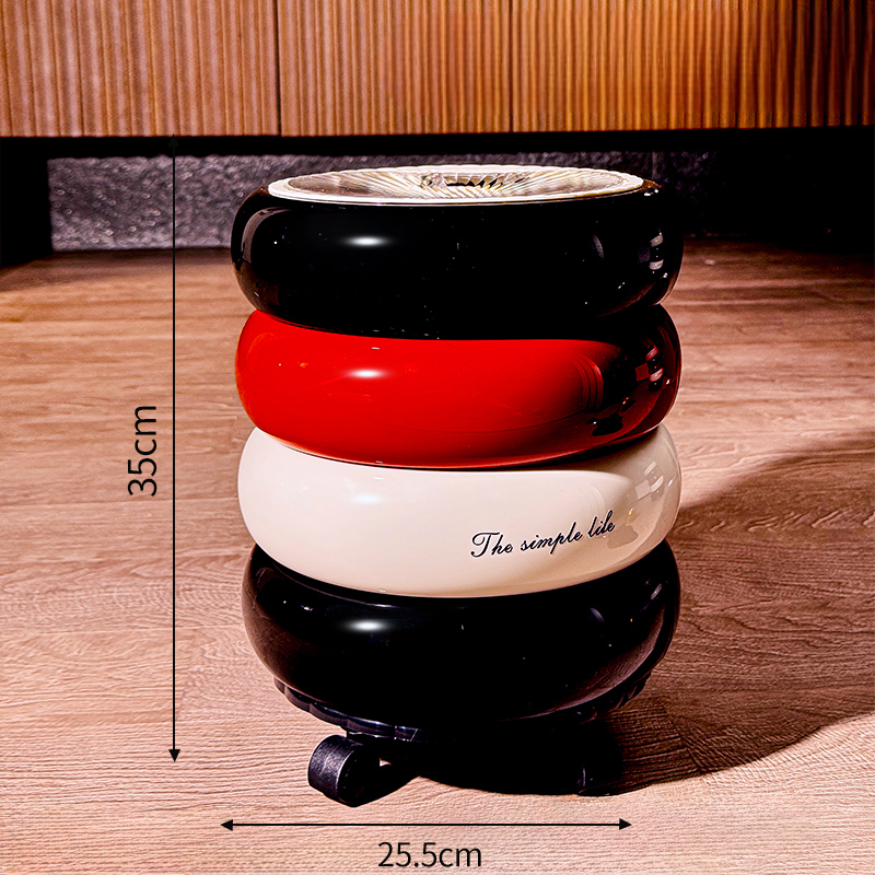 Retro Luxury Rolling Trash Can with Lid, Multi-Color Stacking Waste Bin for Living Room, Kitchen, Bathroom, Bedroom, or Office