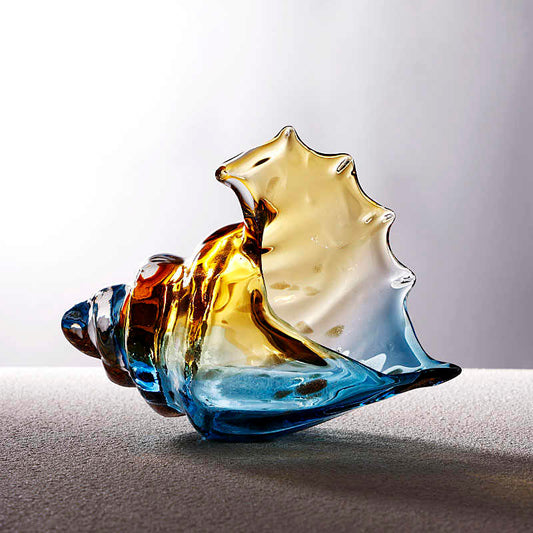 Creative Glass Conch Shell Decorative Bowl, Blue Amber Gradient Seashell Sculpture for Entryway Key Storage TV Stand, Modern Home Accent Gift