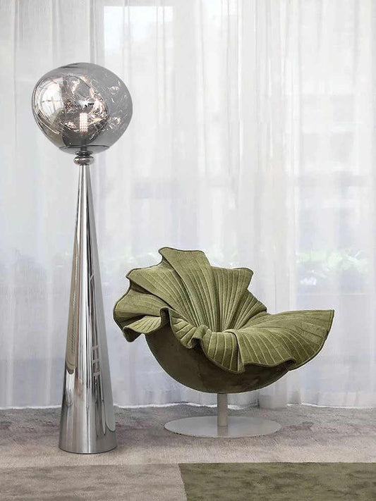 Luxury Stainless Steel Floor Lamp with Lava Glass Globe, Post-Modern Chrome Ambient Lighting for Living Room Study, Designer Home Decor