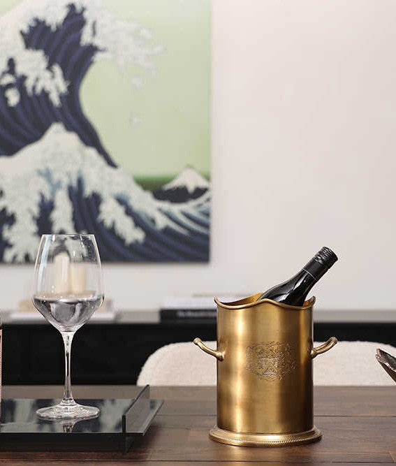 Luxury Brass Wine Ice Bucket, Imported Gold Champagne Cooler for Home, Camping & Outdoor, Premium Decorative Bar Accessory