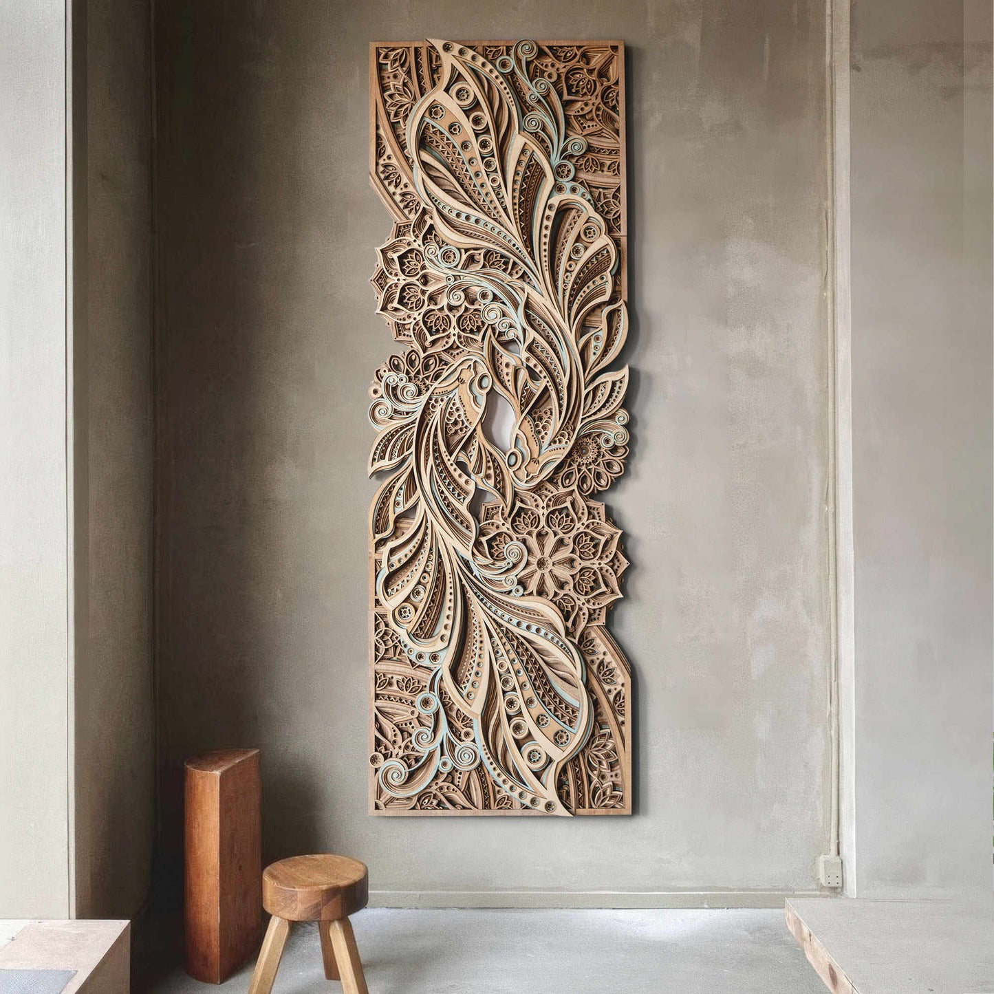 Blue Brown Modern 3D Layered Wall Art – Frameless Large Entrance, Living Room, Bedroom, Dining Room Decorative Panel, Reversible Vertical & Horizontal