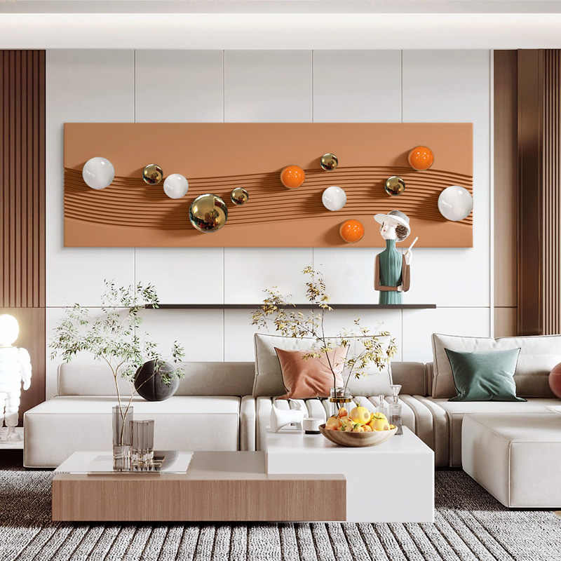 Modern Luxury 3D Embossed Sandstone Wall Art with Creative Metal Spheres, High-End Abstract Sculpture for Living Room Sofa Background, Unframed
