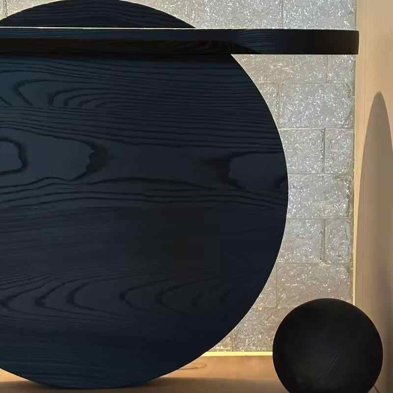Modern Black Ash Wood Console Table | Creative Designer Entryway Display Stand with Geometric Ball Base, Minimalist Hallway Accent