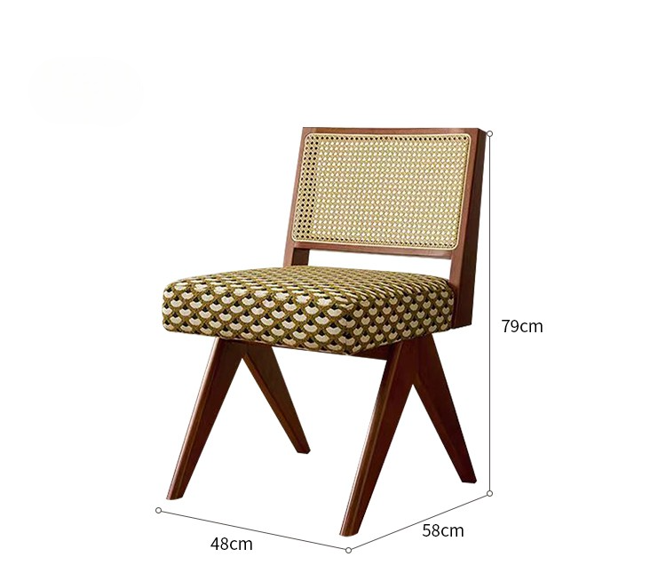 Mid-Century Rattan Back Solid Wood Accent Chair – Vintage Designer Single Dining & Study Chair for Home & Living Room