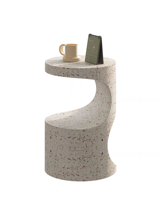 Minimalist Sculpted Side Table, Modern Terrazzo Accent Table for Living Room, Bedroom, Sofa, Entryway
