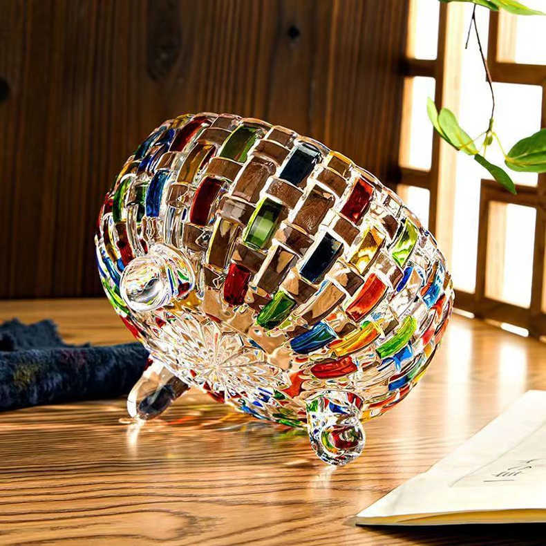Glass Candy Jar with Lid, Colorful Snack Dish for Living Room & Kitchen Storage