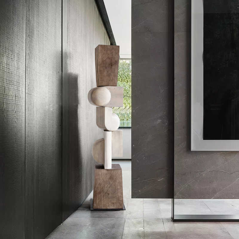 Large Abstract Solid Wood Sculpture, Modern Art Decorative Floor Piece for Hotel Lobby, Reception, Staircase, or Boutique Residence