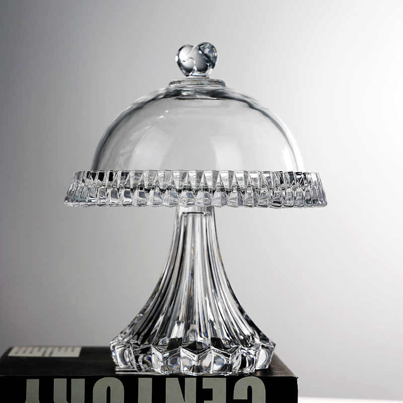 Premium Crystal Glass Cake Stand with Dome Cover, Ribbed Pedestal Dessert Plate for Cakes & Pastries, Clear Glass Cloche Server