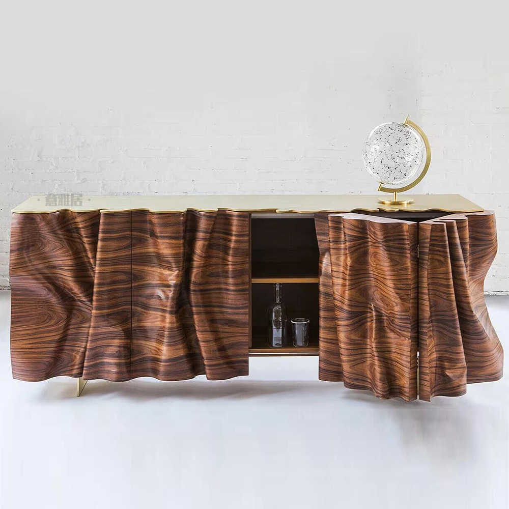 Designer Walnut Wave Sideboard – Luxury Sculptural Storage Cabinet with Flowing Form, Contemporary TV Console and Dining Room Credenza