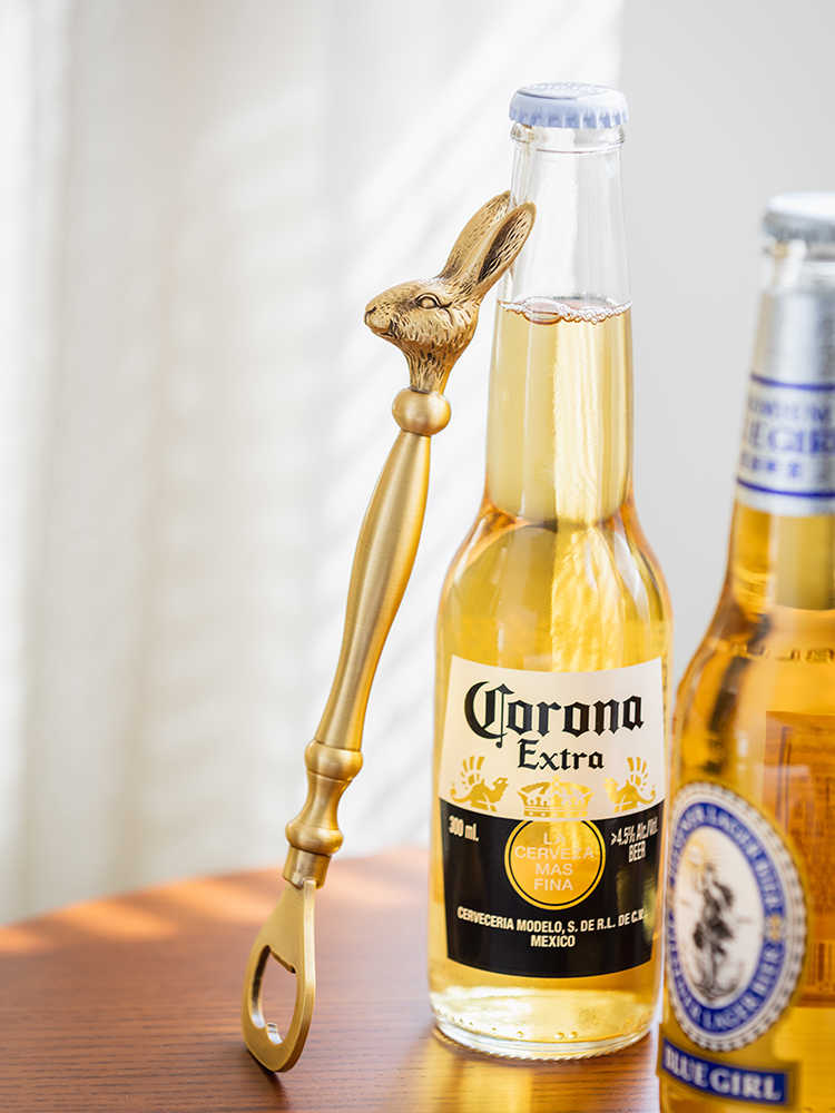 Vintage Brass Rabbit Bottle Opener Set, Unique Luxury Beer Opener Key & Bunny Head Design, Home Bar Tool Gift, 2-Piece