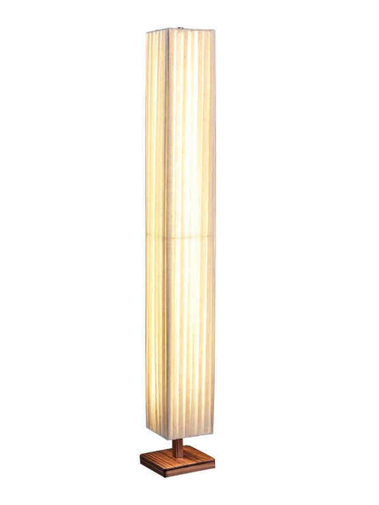Minimalist Floor Lamp, Large Square Walnut and Linen LED Standing Light, Modern Zen Adjustable Lighting for Living Room, Bedroom, Study