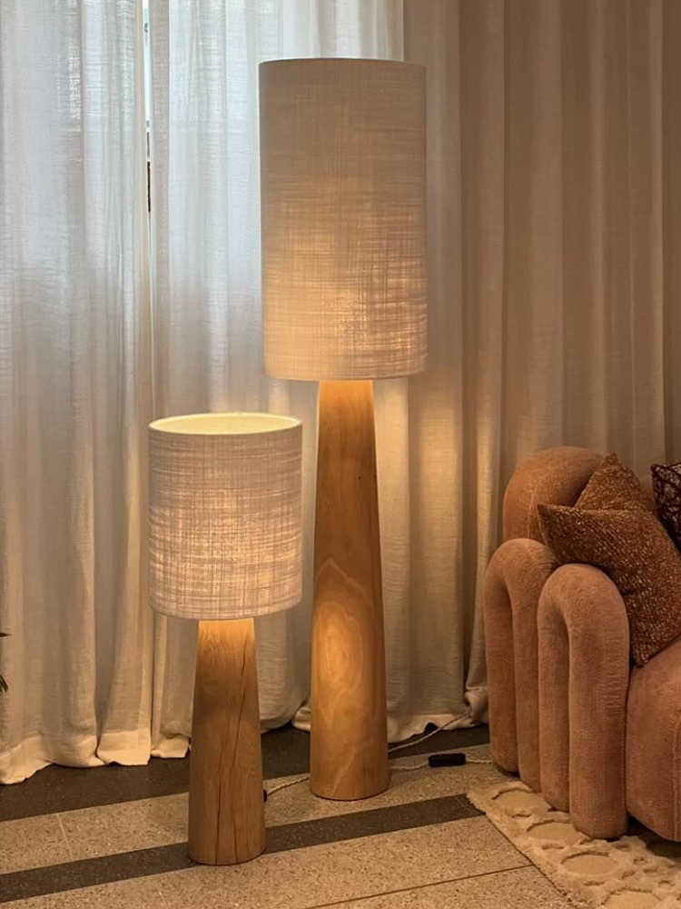 Solid Wood Designer Floor Lamp, Smart Voice Control Standing Light for Living Room, Bedroom, or Art Spaces