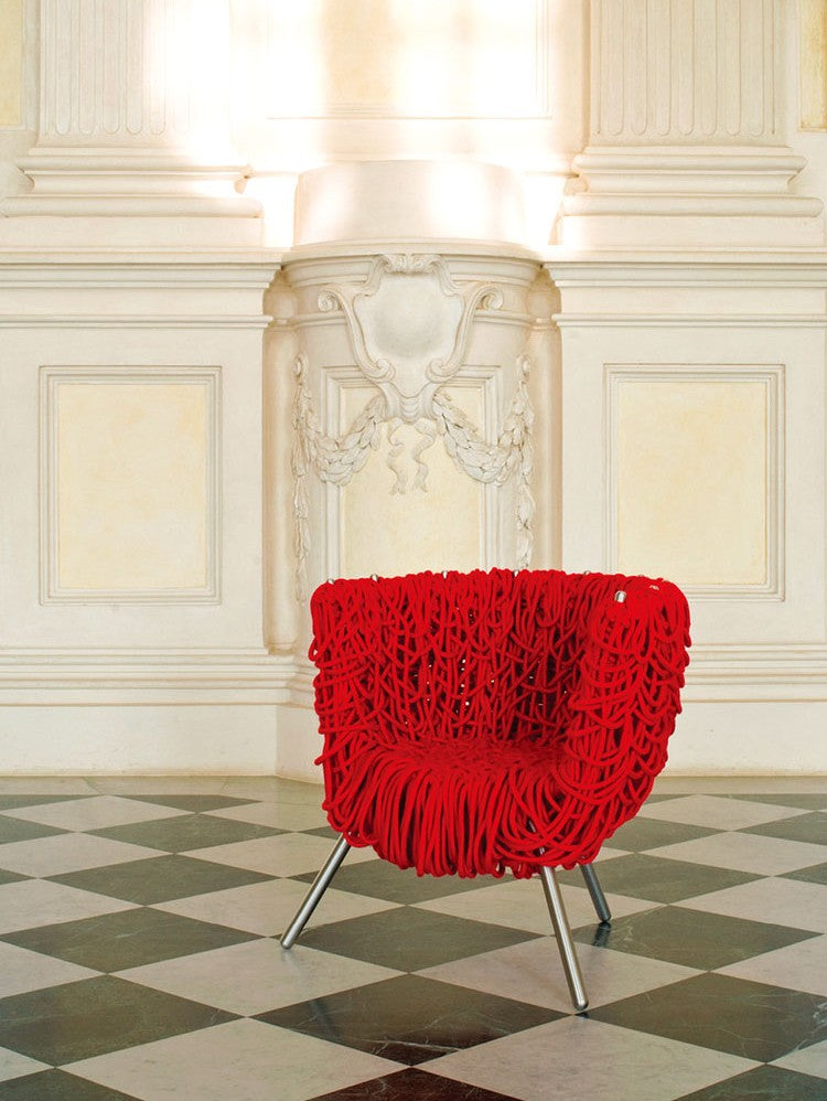 Modern Designer Rope Armchair, Artistic Accent Lounge Chair, Contemporary Knitted Rest Chair for Home & Studio