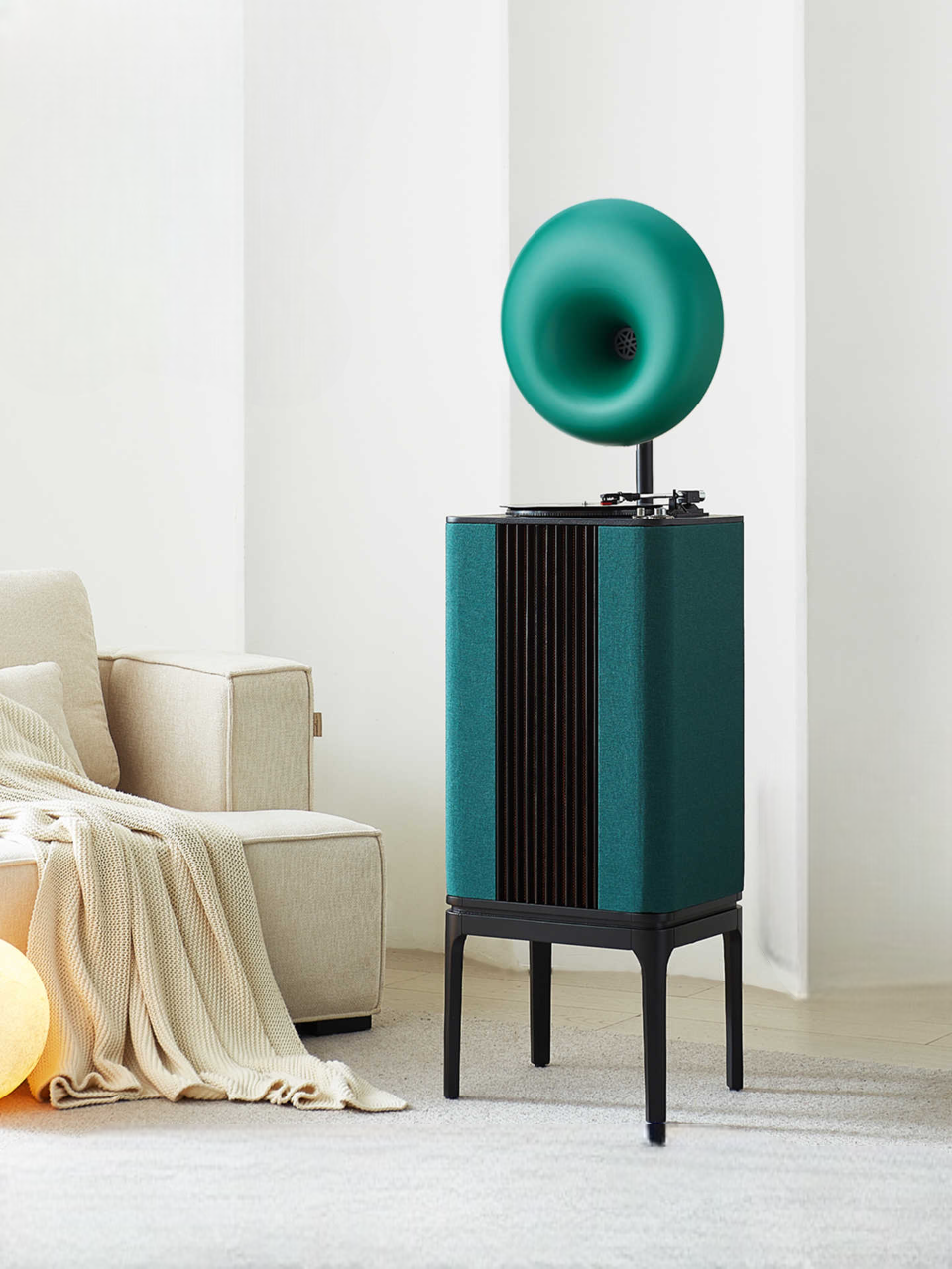 Modern HiFi Bluetooth Turntable Record Player with Integrated Stereo Speakers, Vinyl Playback, USB, and Wireless Connectivity – Green All-in-One System