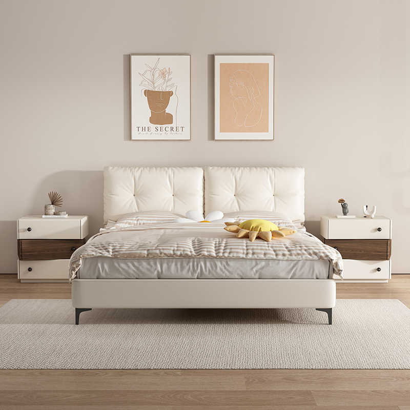 Modern Floating Drawer Nightstand Set – Scandinavian Style Cream & Wood Tone Bedside Storage, Contemporary Bedroom Furniture with 360° Rotating Drawers
