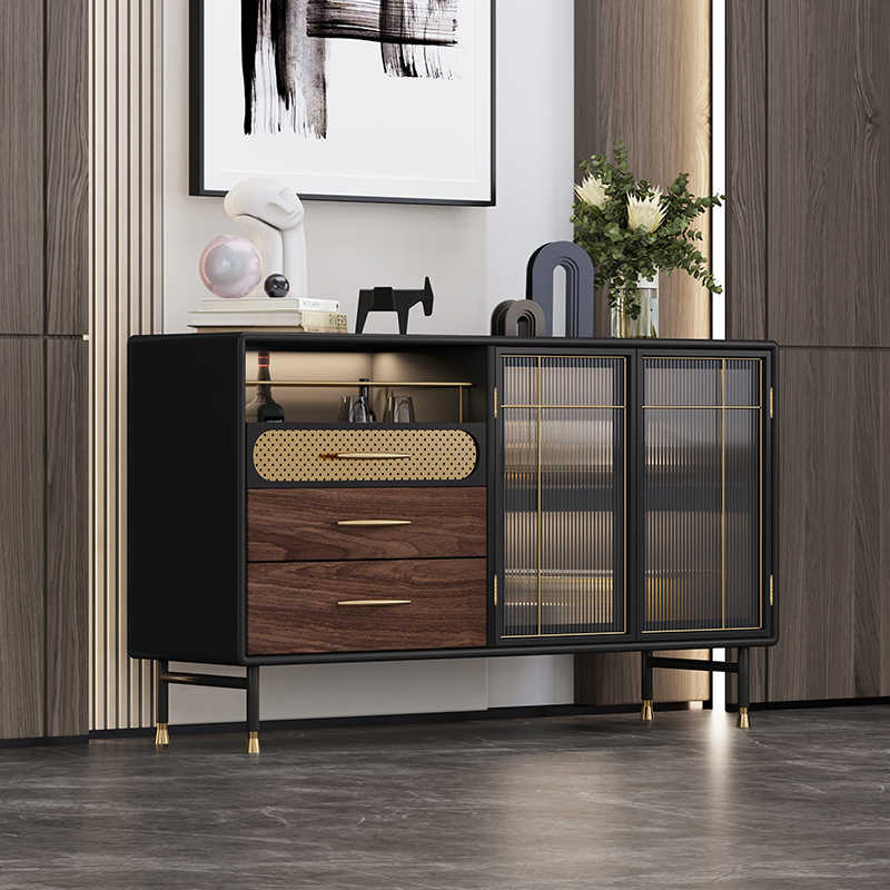 Modern Luxury Sideboard, Minimalist Glass Bar Cabinet with Storage Drawers, High-End Dining Room Buffet