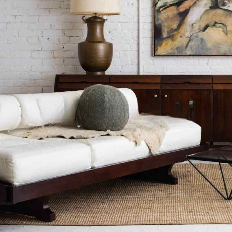 Designer Solid Wood Genuine Leather Sofa, Minimalist Luxury Vintage Lounge Couch, Mid-Century Style