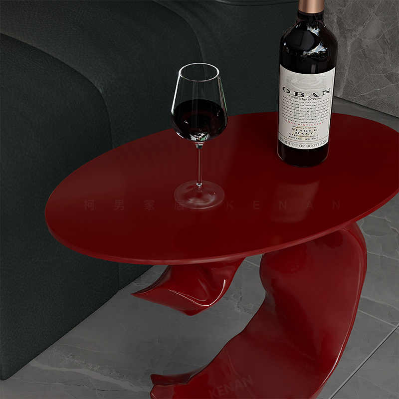Modern Sculptural Red Accent Side Table – Luxury Designer End Table for Living Room, Study, Bedroom, Minimalist Artistic Sofa Table
