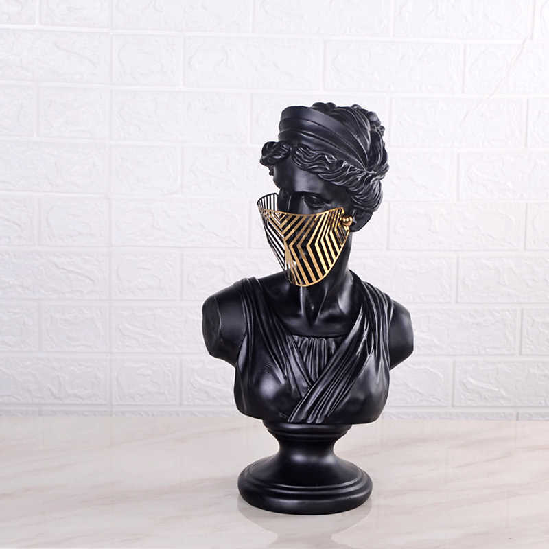 Modern Classical Bust Sculpture – Black & Gold Contemporary Art Figure, Entryway Decor for Hotel Lobby & Home Display