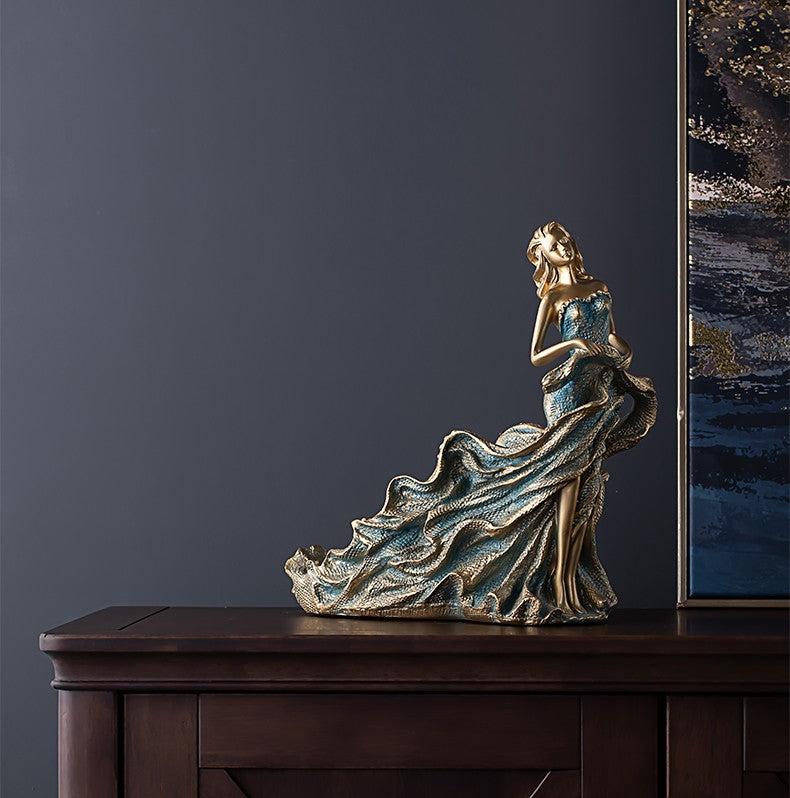 European Creative Wine Rack Set – Modern Luxury Home Decor Sculpture, Ocean Queen Blue-Gold Lady Wine Bottle Holder for Living Room, Cabinet, Dining Table