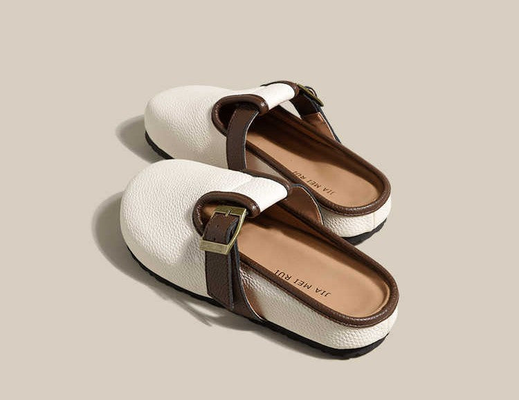 Genuine Leather Platform Clogs – Women's Thick Sole Slip-On Mules with Adjustable Strap, Comfortable Birkenstock-Style Sandals Size 35-40