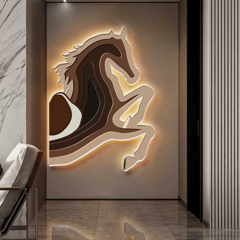 Modern Luxury 3D Horse LED Wall Art, Rechargeable Remote Control Lighted Frameless Acrylic Panel, High for Living Room or Hallway