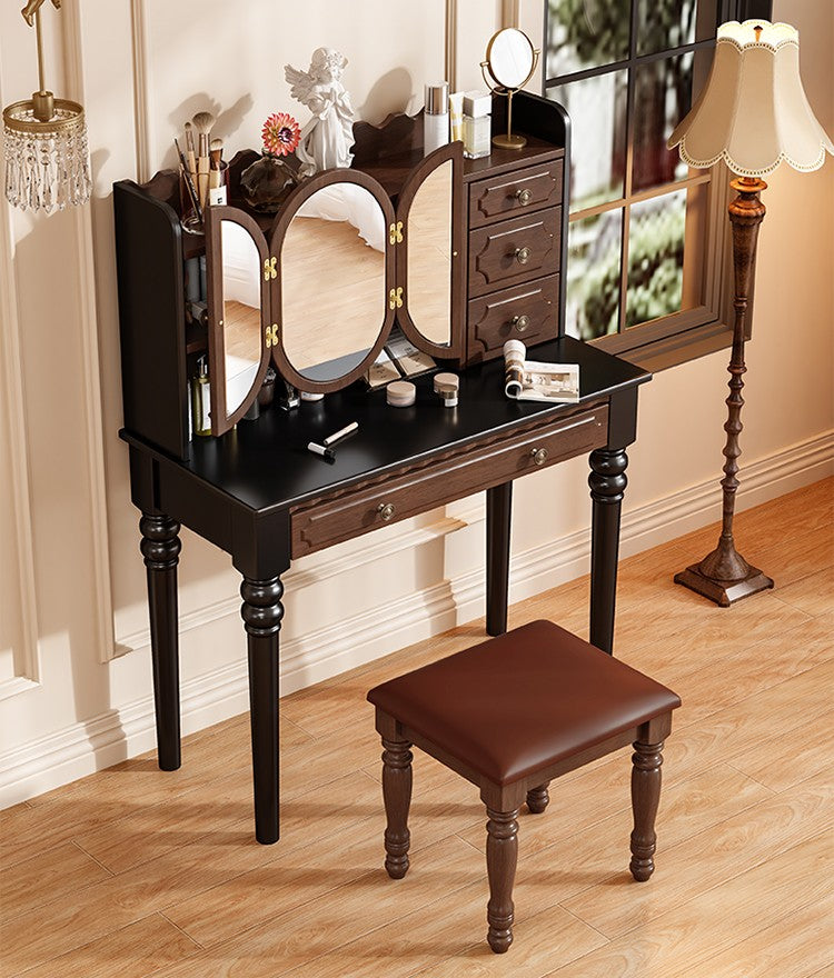 Vintage Solid Wood Vanity Table, Integrated Dressing Table & Mirror for Modern Small Bedrooms