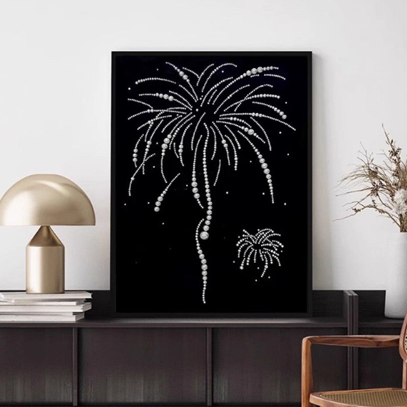 Modern Minimalist Pearl Fireworks Wall Art – Silver Night Luxury Living Room, Hallway, and Foyer Decorative Painting, Matte Micro-Spray, Black Aluminum Frame