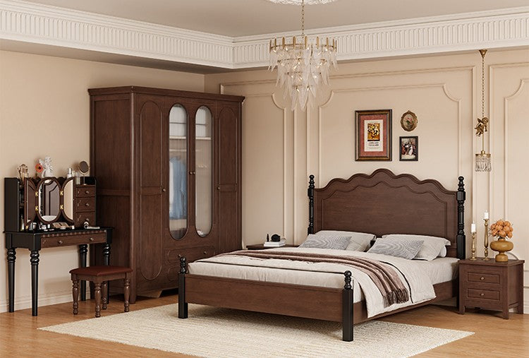 Vintage Solid Wood Vanity Table, Integrated Dressing Table & Mirror for Modern Small Bedrooms