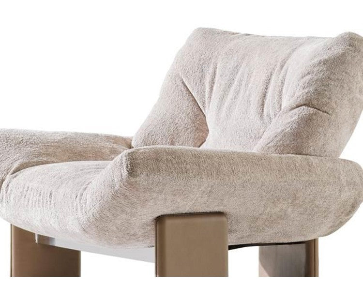 Designer Single Armchair with Premium Boucle Upholstery, Luxury Modern Accent Chair with Metal Block Base, Contemporary Lounge Chair for Living Room