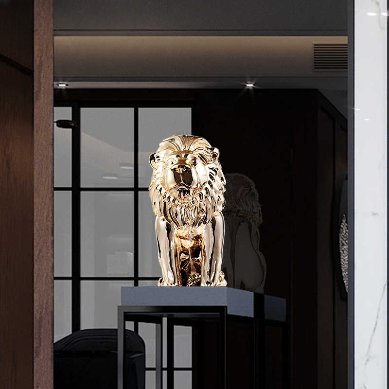 Luxury Rose Gold Lion Sculpture – Large Resin Art Statue for Living Room, Hotel, Entryway, or Club Decor