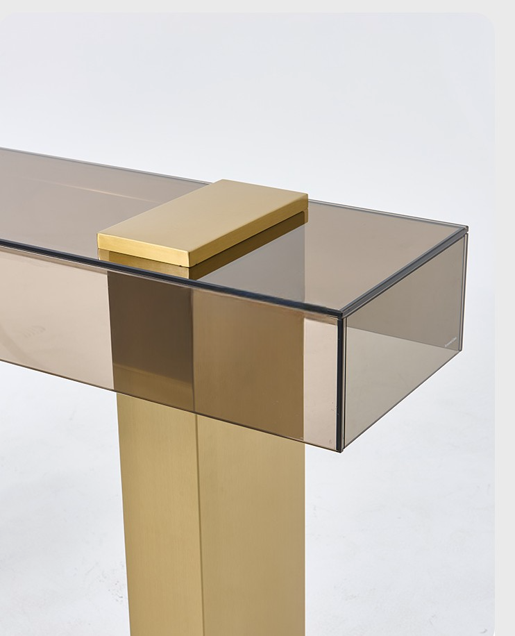 Minimalist Luxury Console Table, Modern Gold & Smoked Acrylic Entryway Table, Designer Hallway Sofa Table
