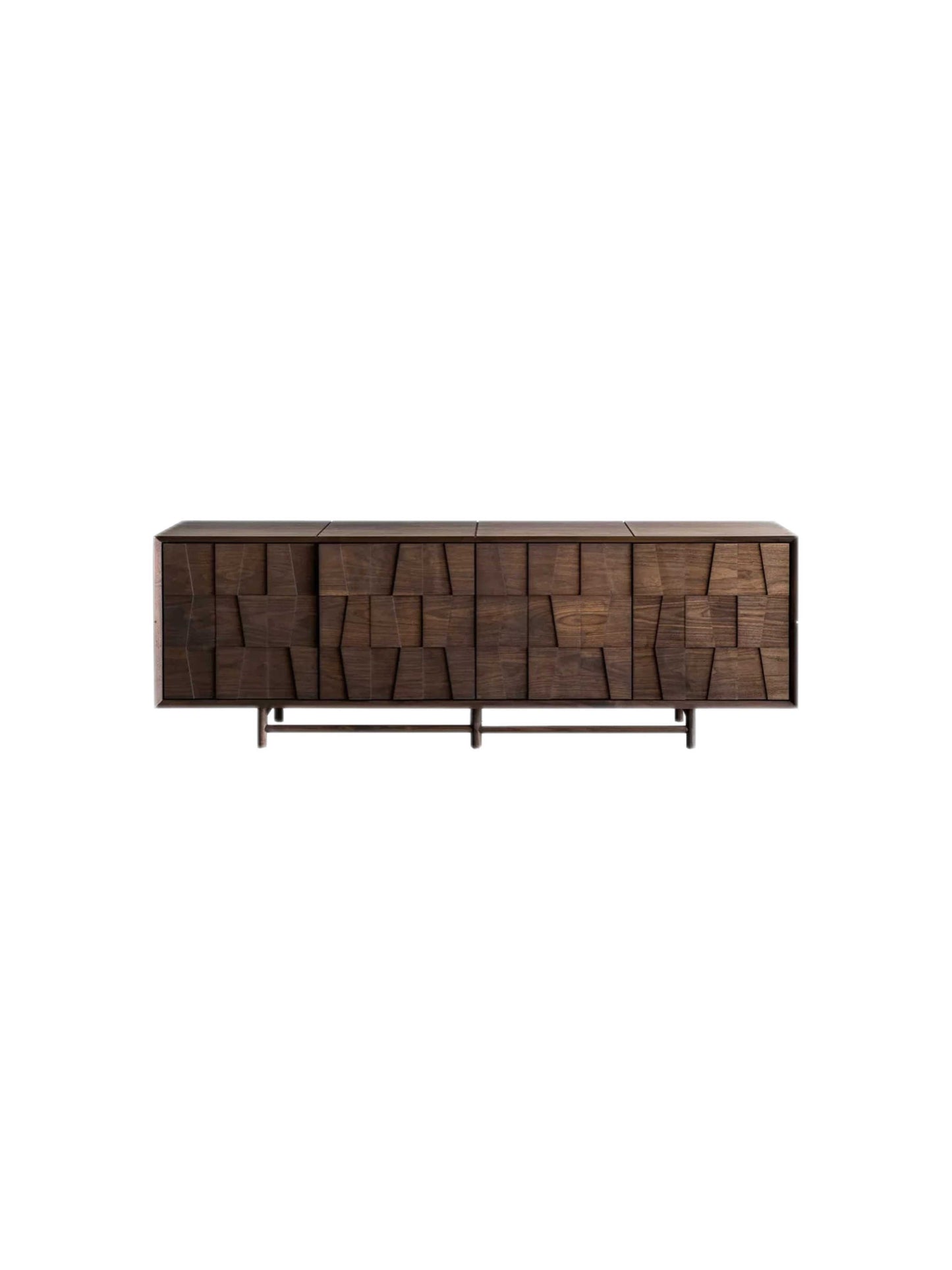 Modern Solid Wood Geometric Textured Sideboard – Contemporary Living Room TV Console, Large Storage Cabinet with Abstract Relief Pattern, Minimalist Walnut Finish Media Stand