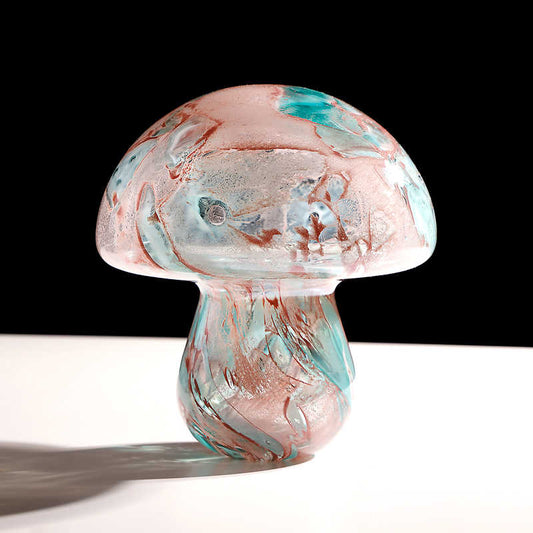 Fantasy Mushroom Glass Sculpture, Blue Pink Marbled Art Glass Decorative Figurine for Home Office Desktop, Unique Gift Collectible Craft Ornament