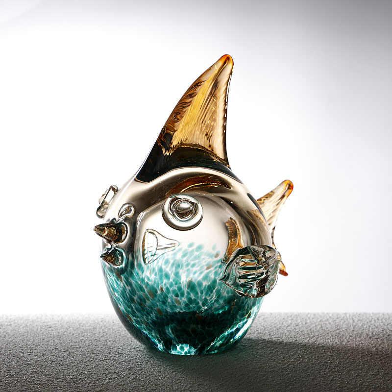 Cute Blown Glass Bubble Fish Figurine, Handcrafted Living Room Entryway TV Cabinet Home Decor, Housewarming Gift