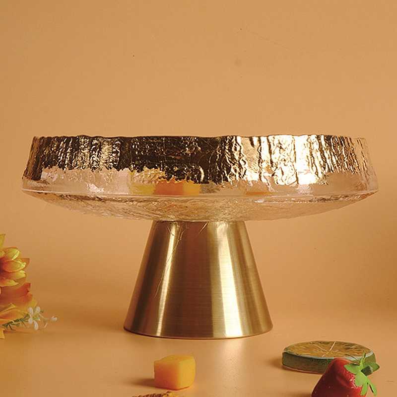 Luxury Gold Foil Glass Fruit Tray Set, Modern High-Foot Snack Organizer, Decorative Copper Base Display Bowls for Home & Countertop
