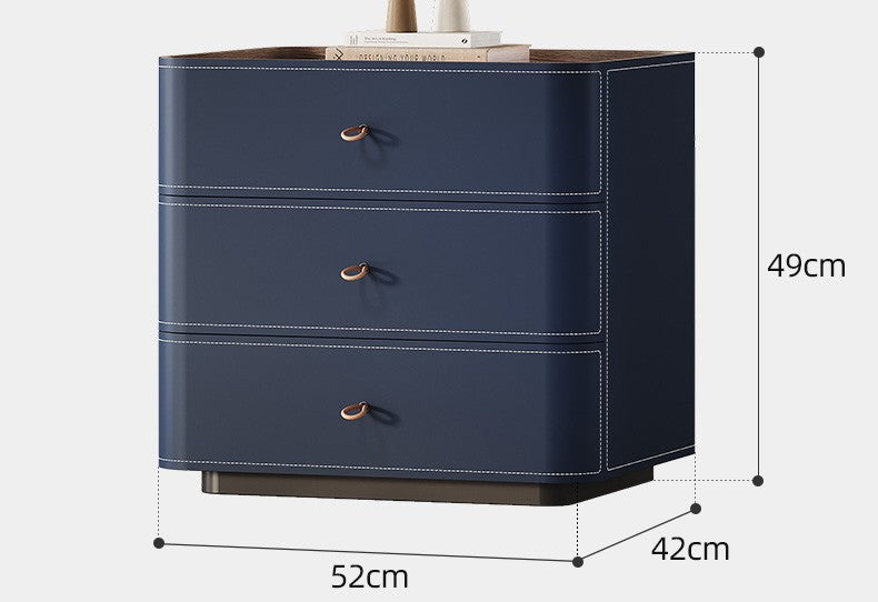 Modern Luxury Minimalist Navy Blue Bedside Table, Style 3-Drawer High-End Nightstand for Bedroom, Designer Creative Bedside Cabinet
