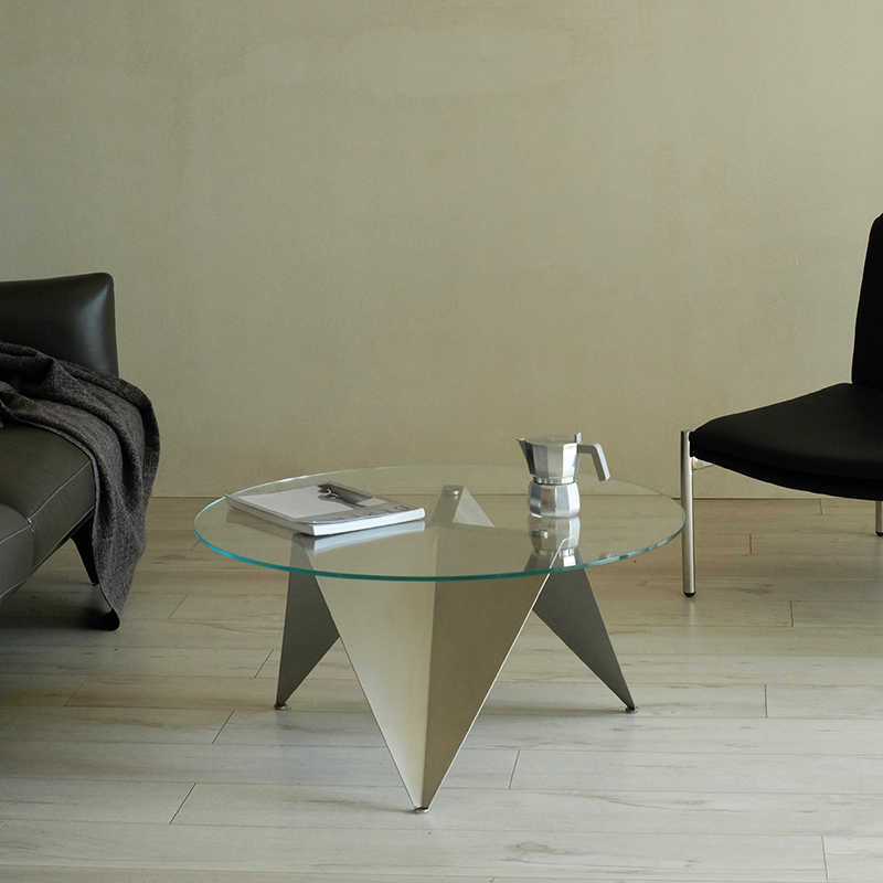 Modern Luxury Stainless Steel & Glass Round Coffee Table – 80cm Designer Origami Style Minimalist Living Room Tea Table
