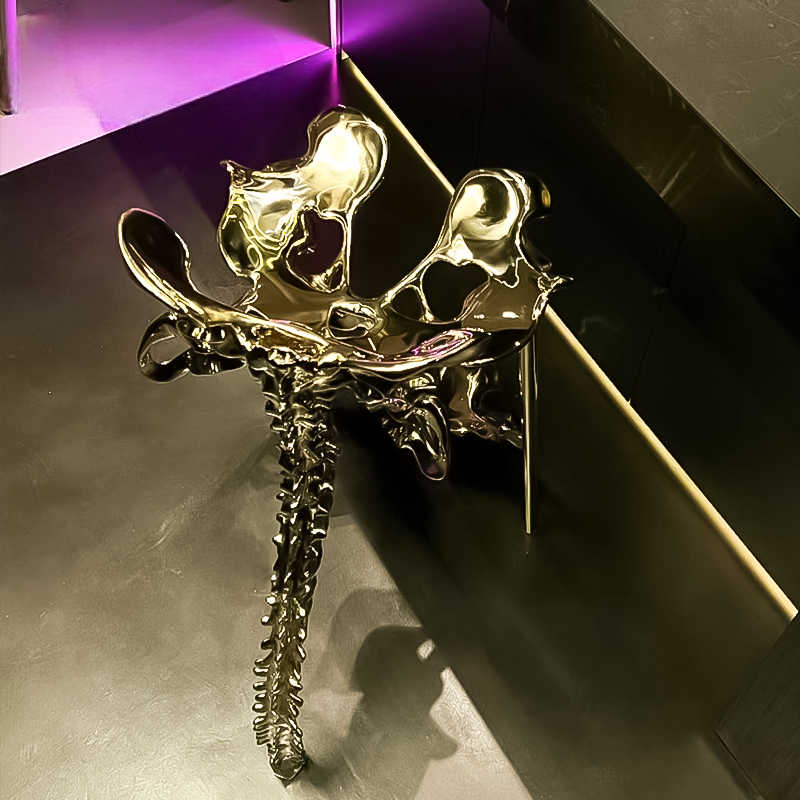 Luxury Brass Bar Stool – Modern Art Skeleton High Chair for Villa, Hotel, Gallery, Café & Bar