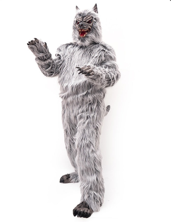 Adult Gray Wolf Costume – Plush Werewolf Suit, Halloween Party Animal Mascot Outfit