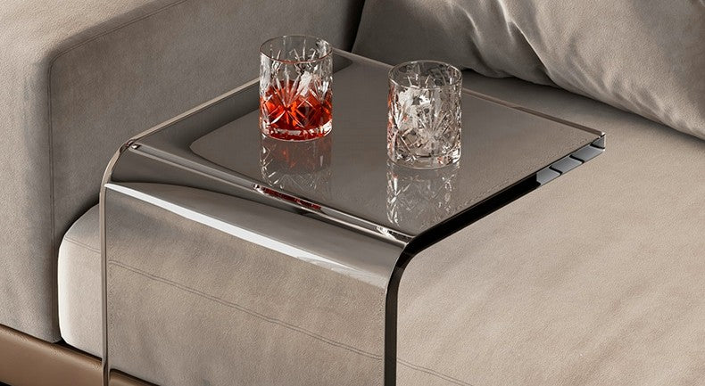Modern Smoke Gray Acrylic C-Shaped Side Table – Minimalist Transparent Sofa Accent End Table, Small Living Room Nightstand, Space-Saving Bedside Coffee Table