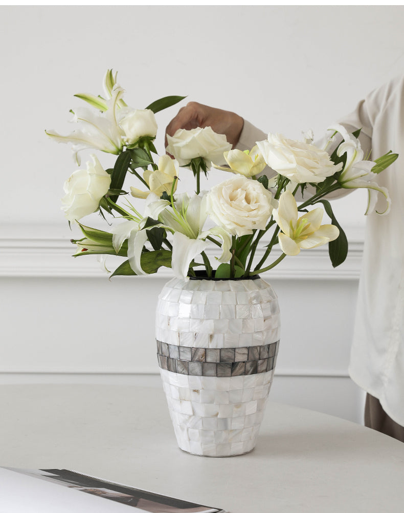Shell Ceramic Vase Set, Luxury Flower Vases for Living Room, Dining Table – Waterproof Handcrafted Decorative Vessels