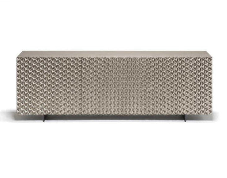 Luxury Modern Geometric 3D Panel TV Stand, Italian Style Sideboard for Living Room, Contemporary Media Console Cabinet with Storage, Beige