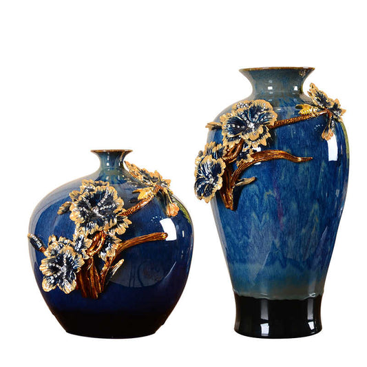 Luxury Cloisonné Enamel Ceramic Glass Vase Set – Hand-Painted Decorative Flower Vases for Living Room, Entryway, Side Table, Set of 2
